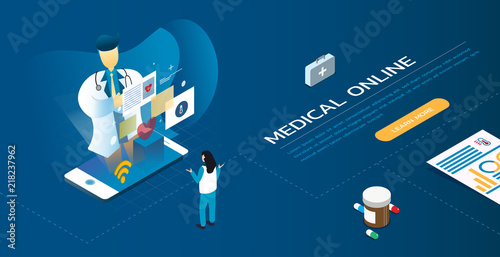 The professional doctor and Patient meeting diagnosis Online treatment on a smartphone. ,online medical consultation concept