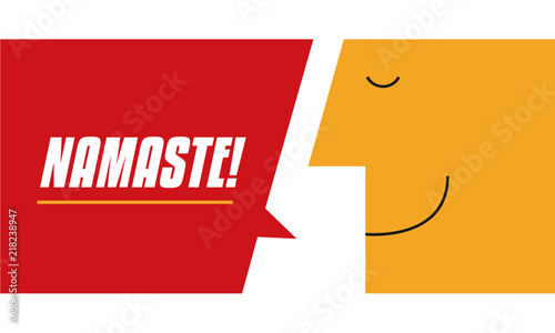 Namaste sign with chat bubble vector illustration. Man greeting, saying Namaste. Business and Digital marketing concept for website and banners promotions