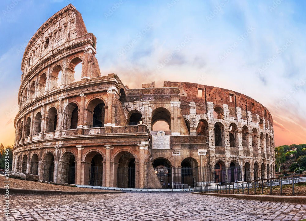 Colosseum in Rome at the Sunrise Time -  Colosseum is one of the main travel attractions - The Main symbol of Rome