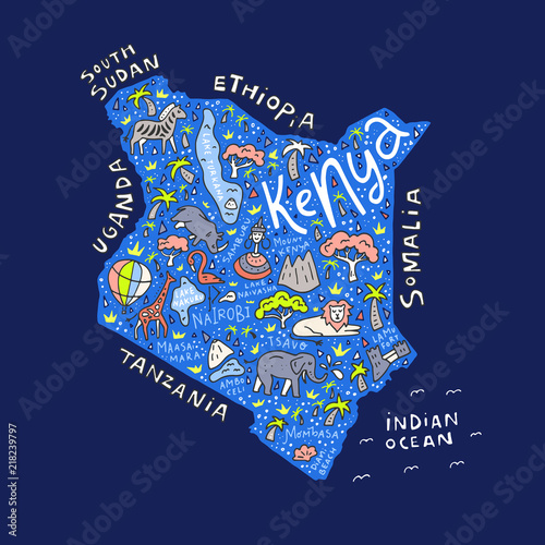 Canvas Print Cartoon Map of Kenya