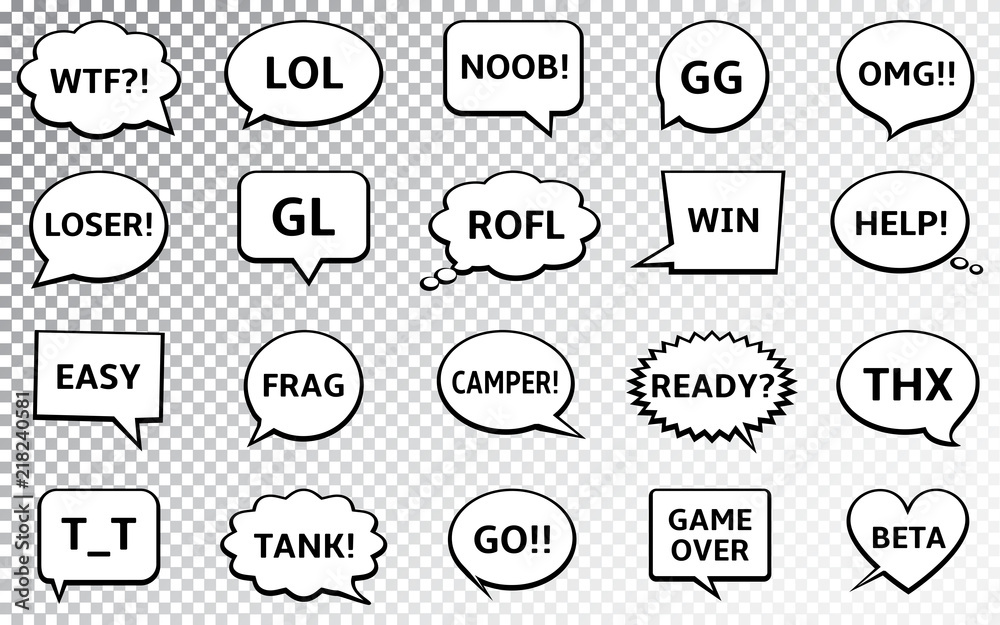 Speech bubbles with gamers chat short messages