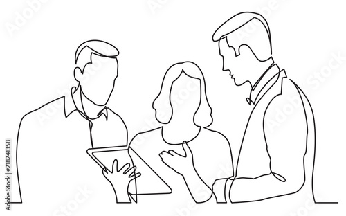 continuous line drawing of team discussing work task
