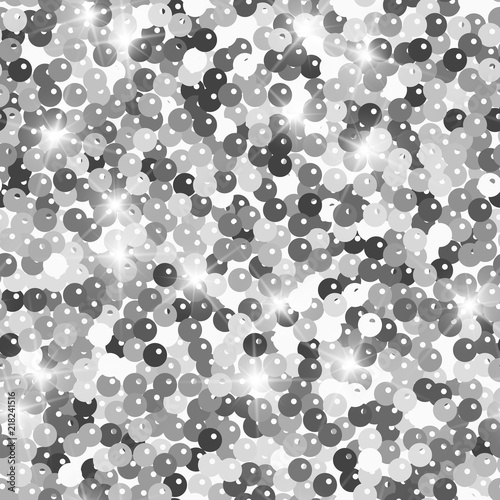 Glitter seamless texture. Admirable silver particles. Endless pattern made of sparkling spangles. Te