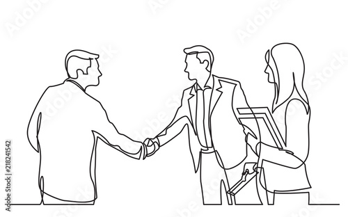 continuous line drawing of business meeting with handshake