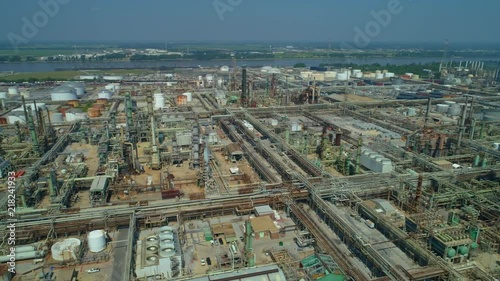 Oil fuel refinery aerial drone footage photo