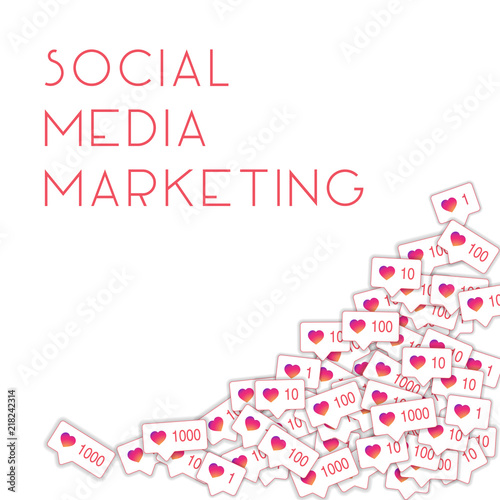 Social media icons. Social media marketing concept. Falling gradient like counter. Bottom right corn