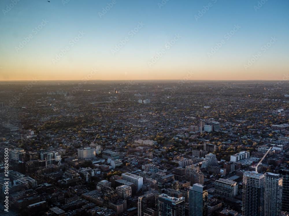view from cn tower to suburbs of toronto canada