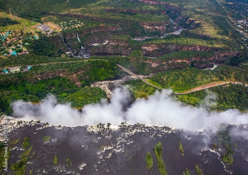 Aerial picture of the famous Victoria Falls between Zambia and Zimbabwe
