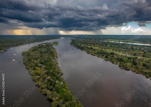 Aerial picture of the sambesi river short before the famous Victoria Falls in Zimbabwe