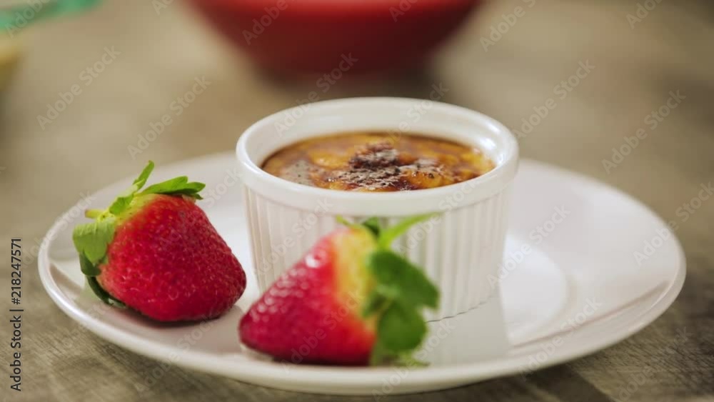 Creme Brulee with Berries on Plate