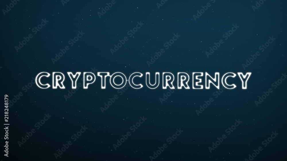 Abstract glowing word CRYPTOCURRENCY on dark blue digital background
