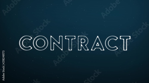 Abstract glowing word CONTRACT on dark blue digital background