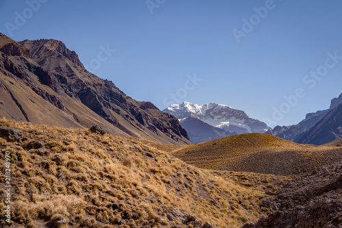 Aconcagua south wall view from Aconcagua Provincial Park in Cordillera de Los Andes - Mendoza Province, Argentina