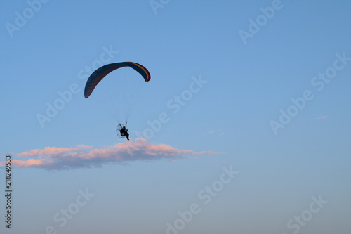 motorized paraglider,fun,sport,evening,paragliding,sky,blue,air,wind,fly,flying,freedom,cloud,