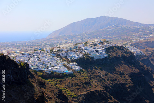 Santorini spectacular view of villages of white houses on the rocks, Cyclades Islands, Greece  © zigres