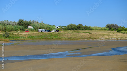 Open space camping ground on Famous Queens Beach in Nin near Zadar, Croatia