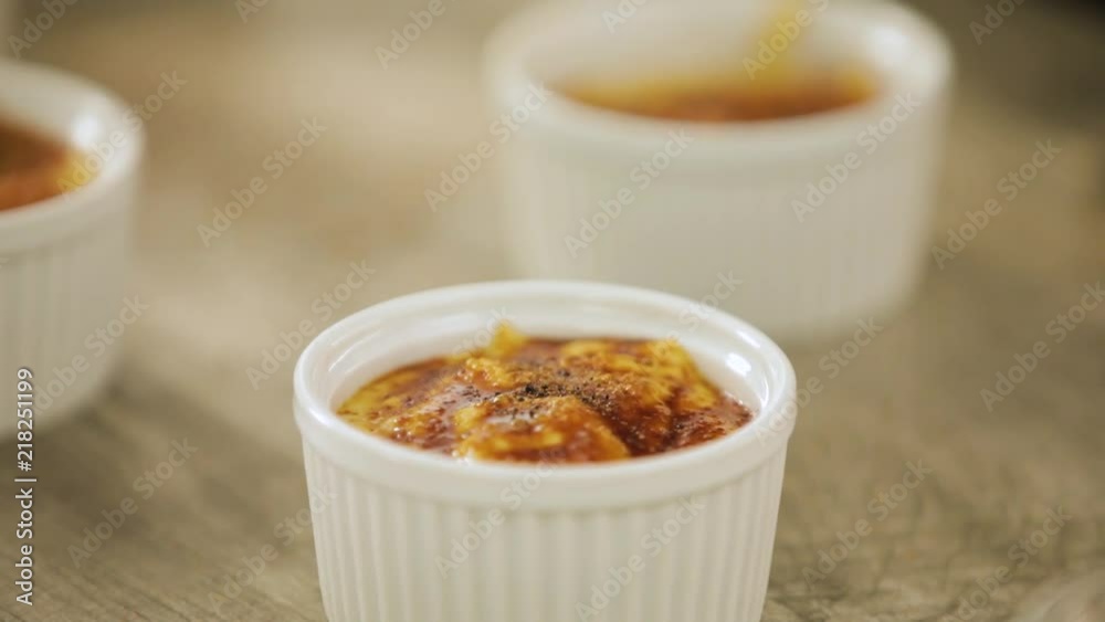 Sugar Melting on Creme Brulee Slow Motion Sugar Melting on Creme Brulee Slow Motion