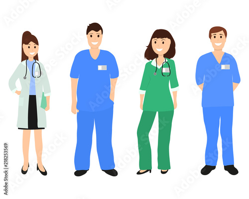 Group of doctors in a hospital, flat design