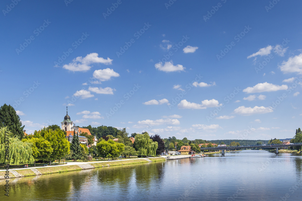 Tyn nad Vltavou and Vltava river. Czech republic.