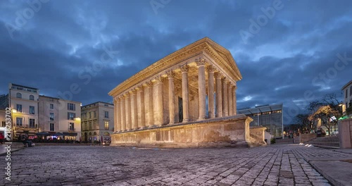 Maison Carree - restored roman temple in Nimes, France (static image with animated sky)
 photo