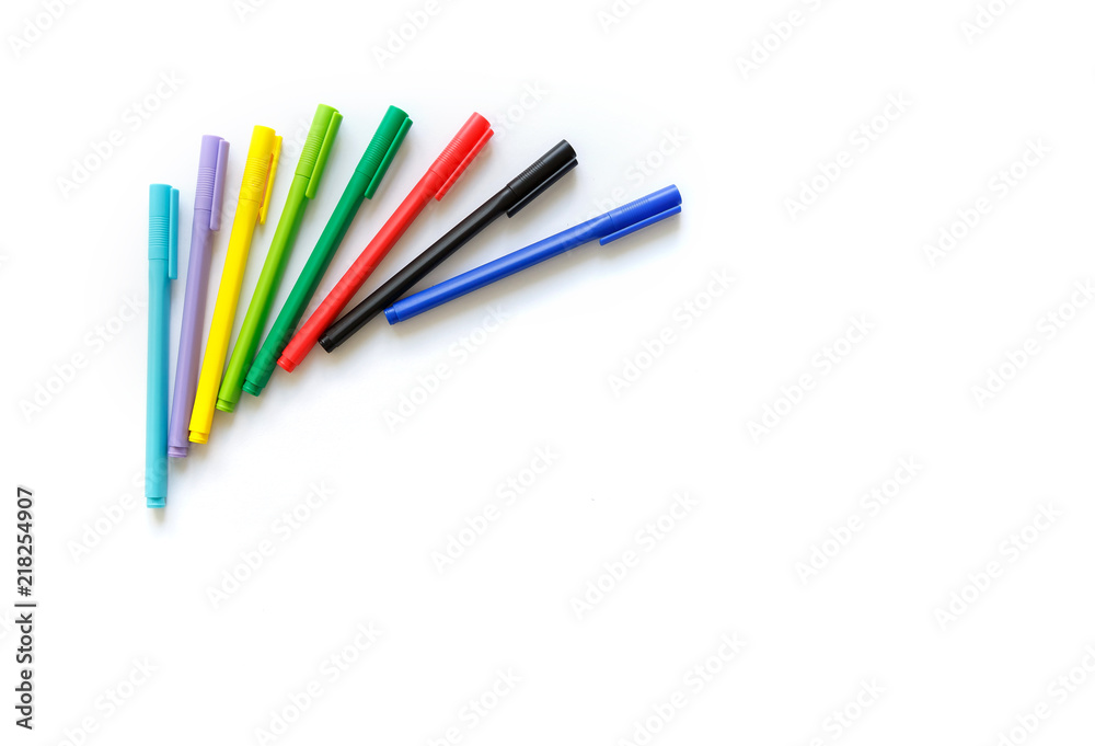 School things school office staff of teenager flat lay pencils pens folders on a white background copybooks