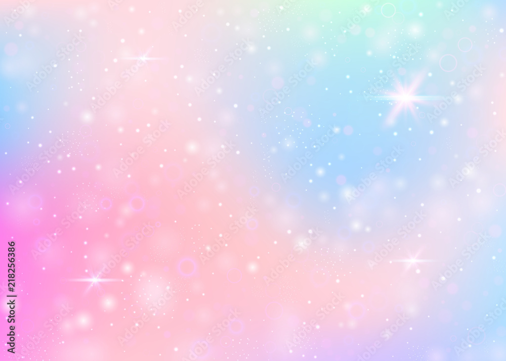 Holographic background with rainbow mesh. Colorful universe banner in princess colors. Fantasy gradient backdrop with hologram. Holographic unicorn background with fairy sparkles, stars and blurs. Holographic background with rainbow mesh. Colorful universe banner in princess colors. Fantasy gradient backdrop with hologram. Holographic unicorn background with fairy sparkles, stars and blurs.