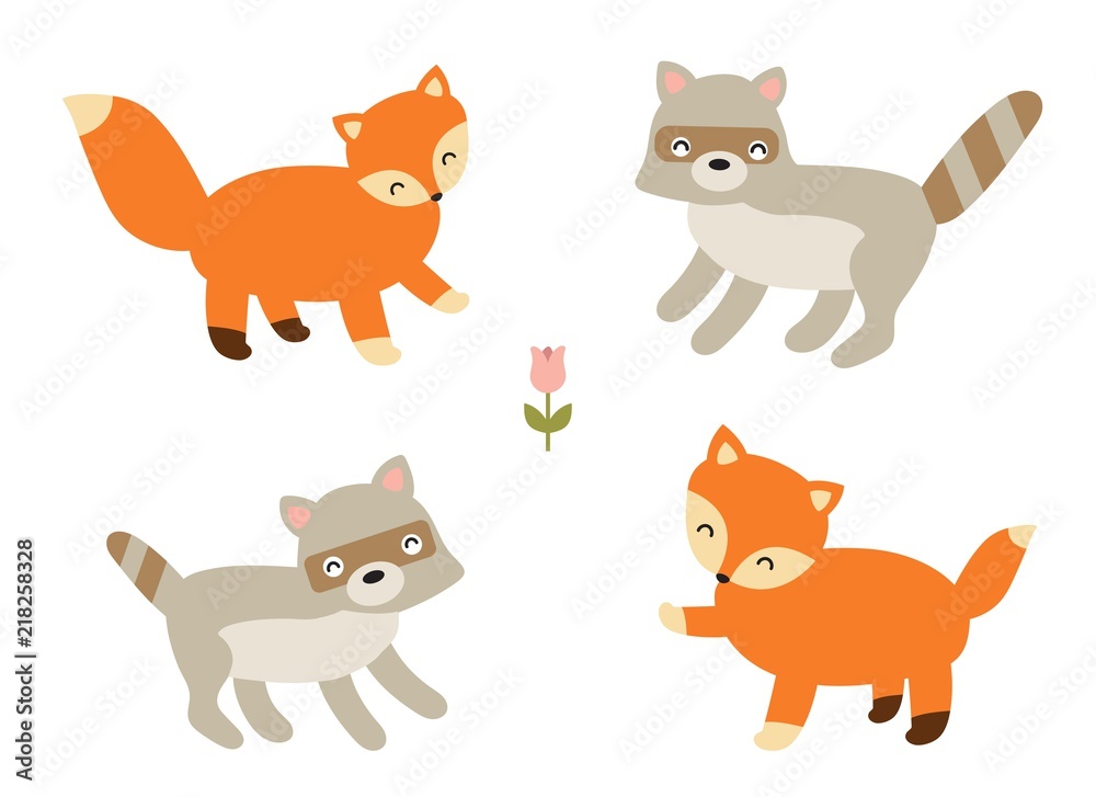 cute fox and raccoon friends 