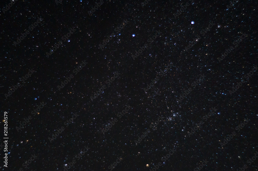 Obraz premium Long exposure night photo. A lot of stars with constellations. Far from the city. Night landscape.