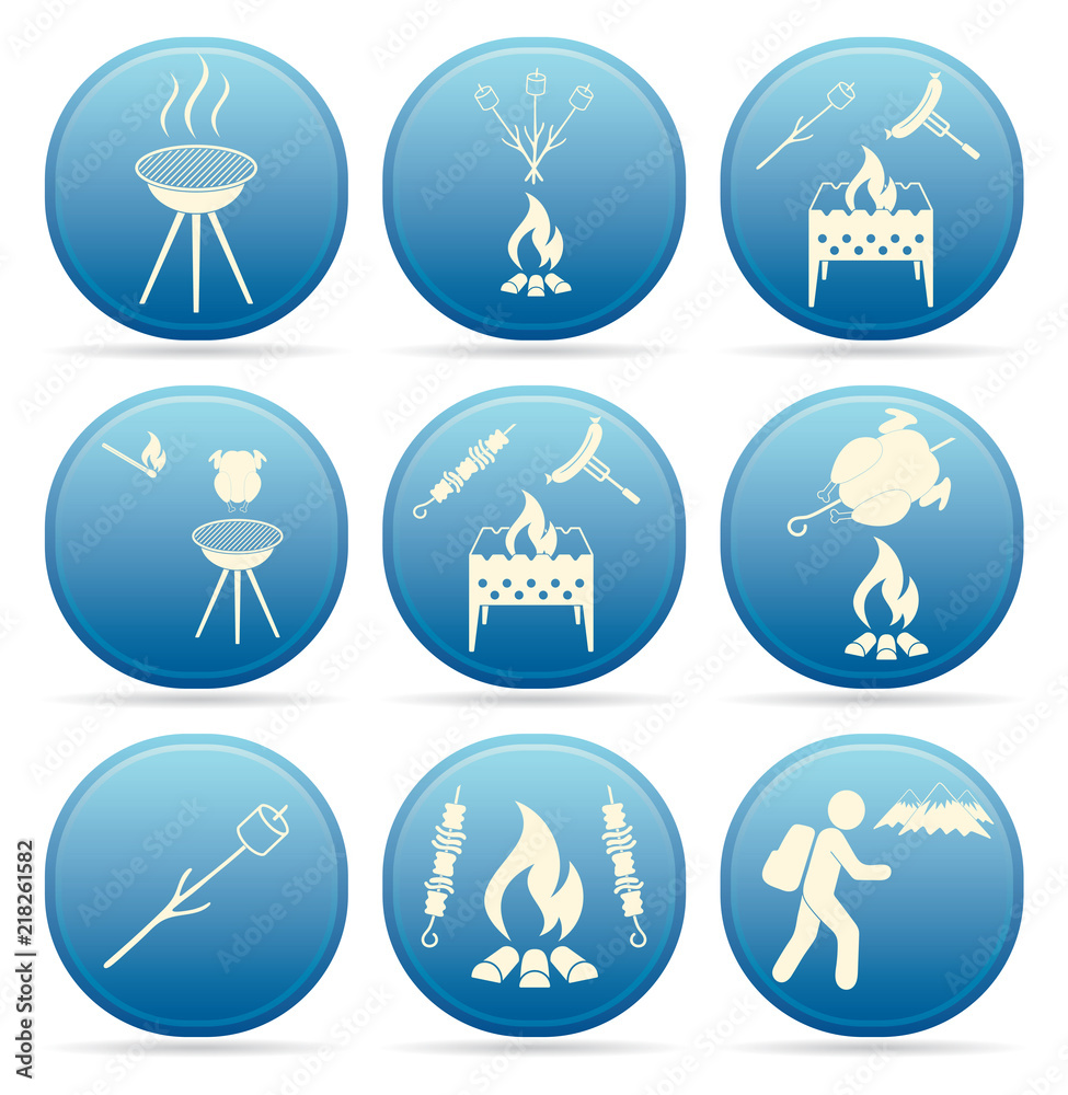 Set of travel and camping equipment icons Set of travel and camping equipment icons