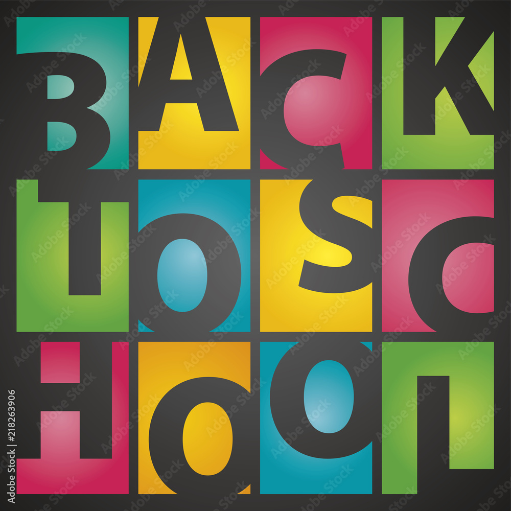 Back to school rectangle color letters black background Back to school rectangle color letters black background