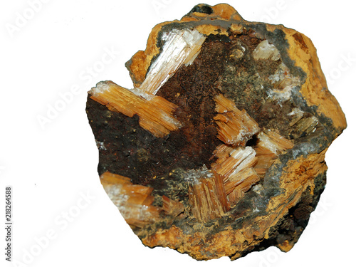 mineral Cerussite also known as lead carbonate or white lead ore isolate on white background photo