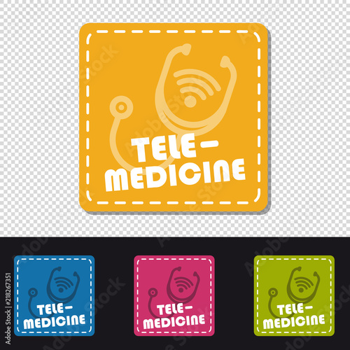 Four Colorful Square Buttons Telemedicine - Colorful Vector Illustration - Isolated On Transparent Background