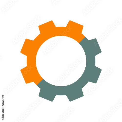 Icono plano engranaje en gris y naranja