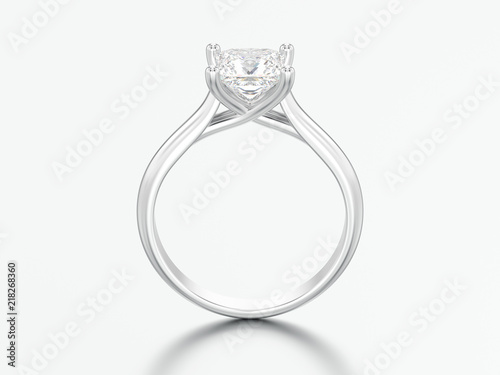 3D illustration white gold or silver engagement illusion twisted ring with diamond