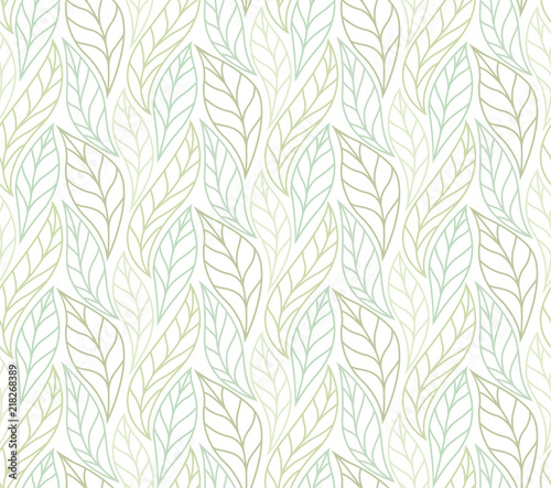 Decorative Green Leaves Seamless Pattern. Continuous leaf background. Floral Texture.