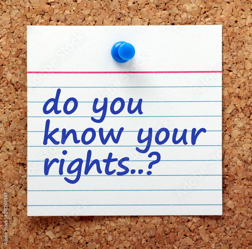 Tableau sur toile The question Do You Know Your Rights in blue text on a note card pinned to a cor