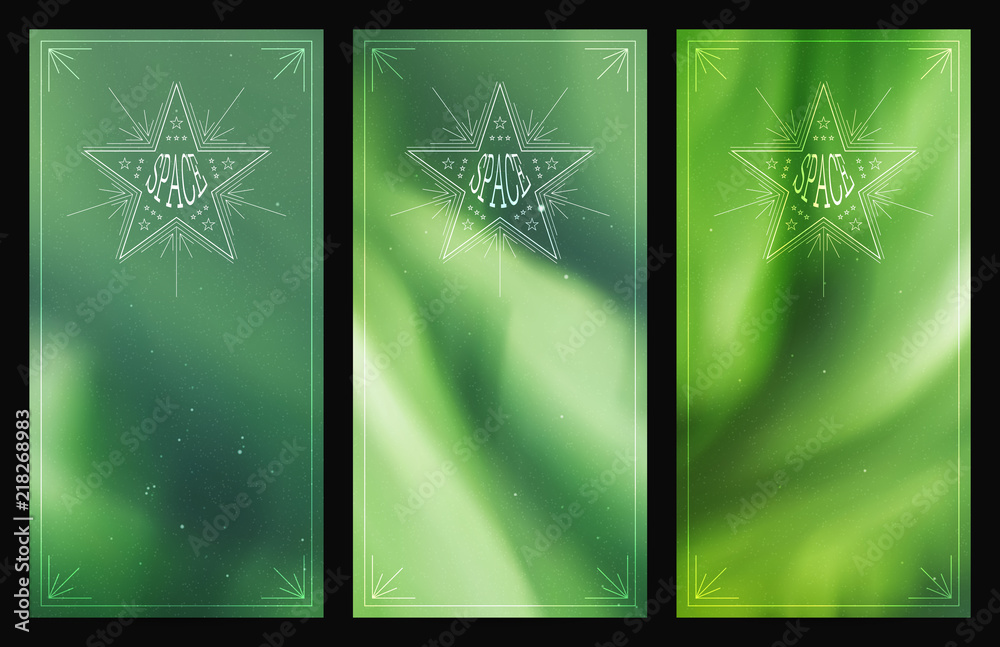 Set of horizontal banners with beautiful starry sky and Northern lights. Vector illustration with aurora borealis. Abstract colorful headers for website Set of horizontal banners with beautiful starry sky and Northern lights. Vector illustration with aurora borealis. Abstract colorful headers for website