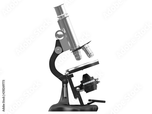 old black and steel microscope isolated on a white background 3d rendering