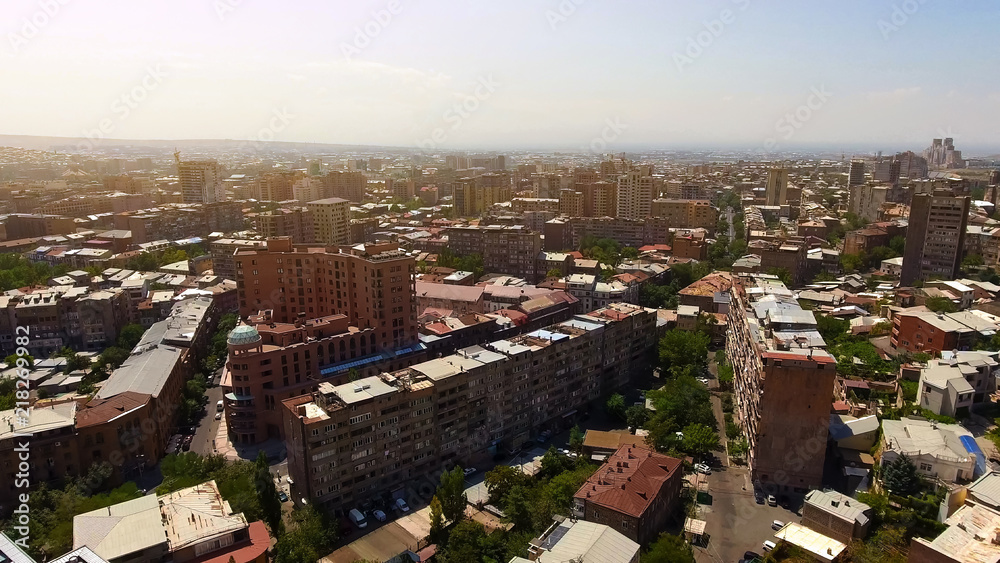 Fototapeta premium Amazing panoramic view of Yerevan city in Armenia, real estate and streets