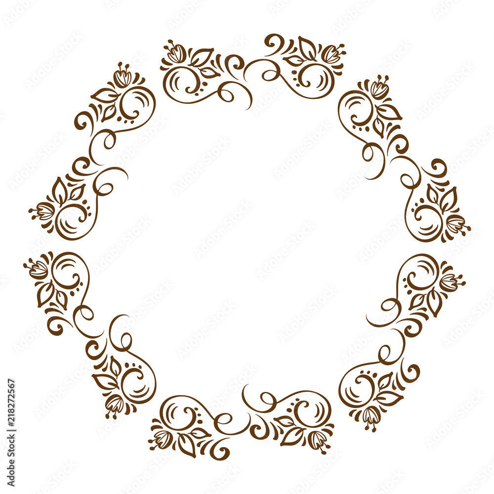 Hand Drawn Floral Autumn Design Elements wreath isolated on white background for retro design flourish. Vector calligraphy and lettering illustration scroll