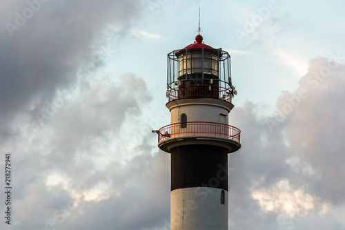 Lighthouse at the entrance to the port of Riga in the evening, in August