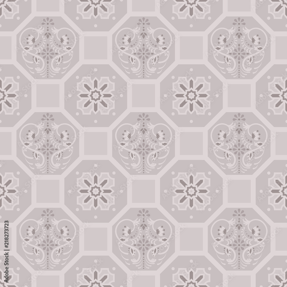 Fototapeta Taupe floor tiles ornament vector pattern print. Brown colors geometric hexagonal seamless backdrop.