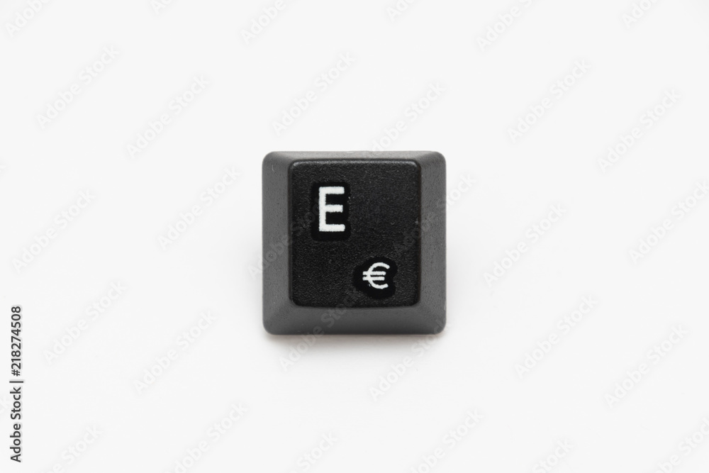 Single black keys of keyboard with different letters E Single black keys of keyboard with different letters E