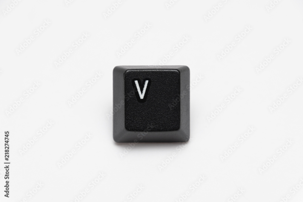 Single black keys of keyboard with different letters V Single black keys of keyboard with different letters V