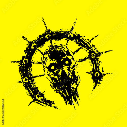 Zombie head in semicircle with spikes. Vector illustration.