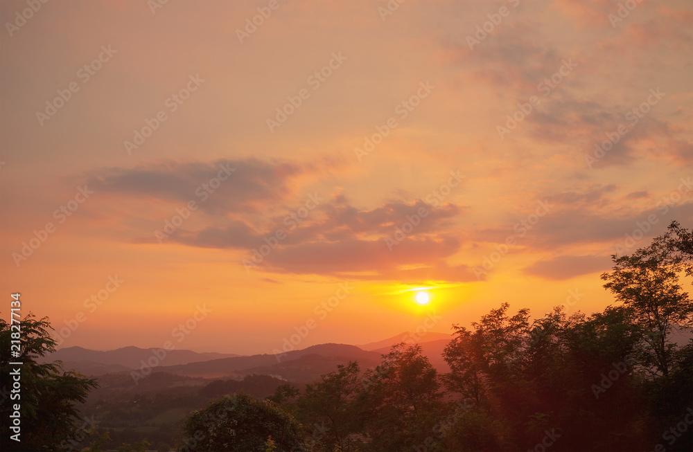 Orange Sunset Over Serbian Village Orange Sunset Over Serbian Village