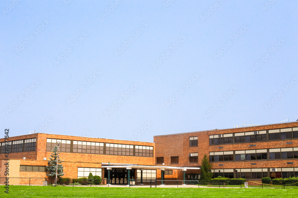 View of typical American school building exterior View of typical American school building exterior