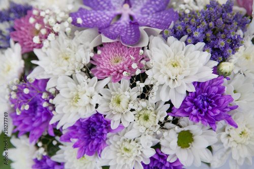 bouquet of white and purple chrysanthemums