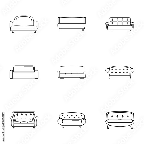 Sofa bed icons set. Outline set of 9 sofa bed vector icons for web isolated on white background
