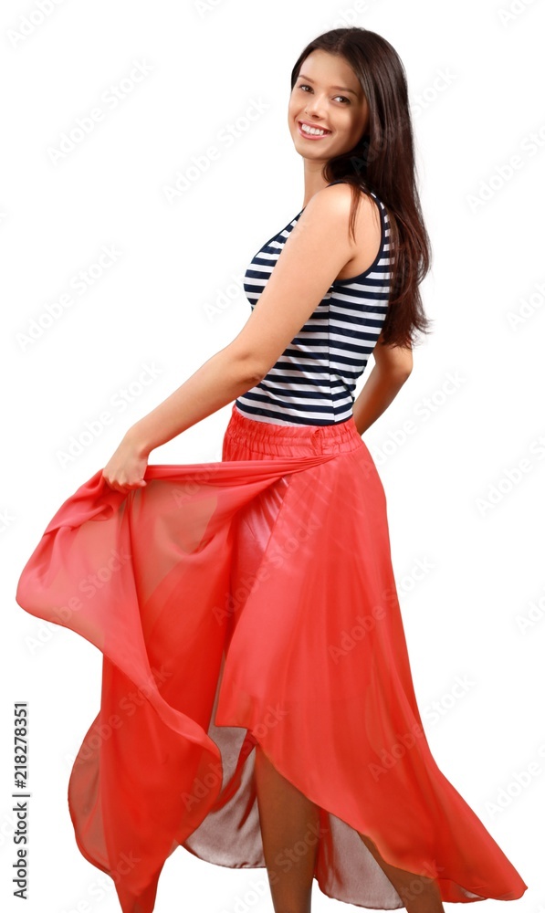 Beuty Young Woman in a Red Long Skirt - Isolated Beuty Young Woman in a Red Long Skirt - Isolated